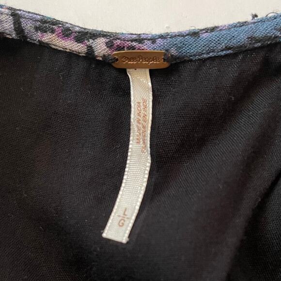 Free People Josie Deep V Neck Floral Mini Dress - Black Teal Purple - Size L - Picture 5 of 6